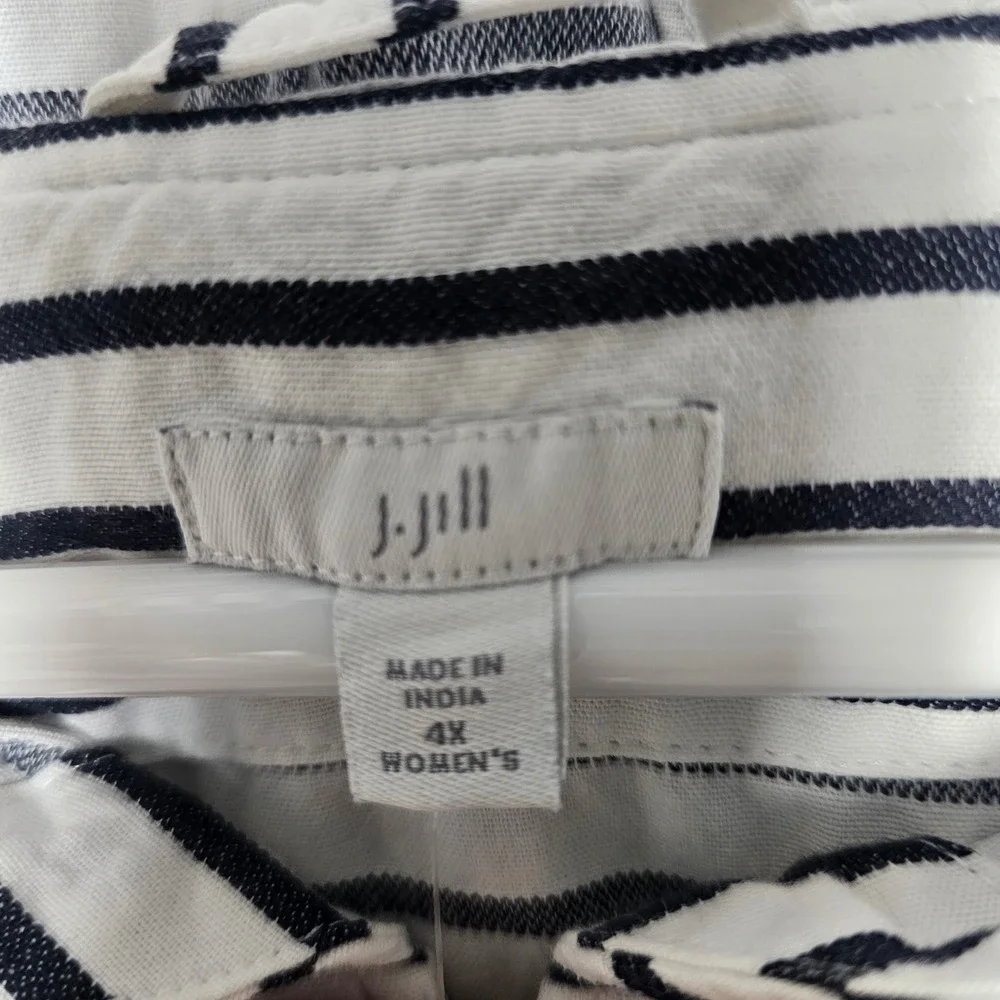 J. Jill Mariner Striped Zip Up Hooded Jacket 4X White Navy Nautical Coastal